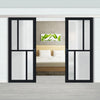 Double Sliding Door & Premium Wall Track - Eco-Urban® Hampton 4 Pane Doors DD6413SG Frosted Glass - 6 Colour Options