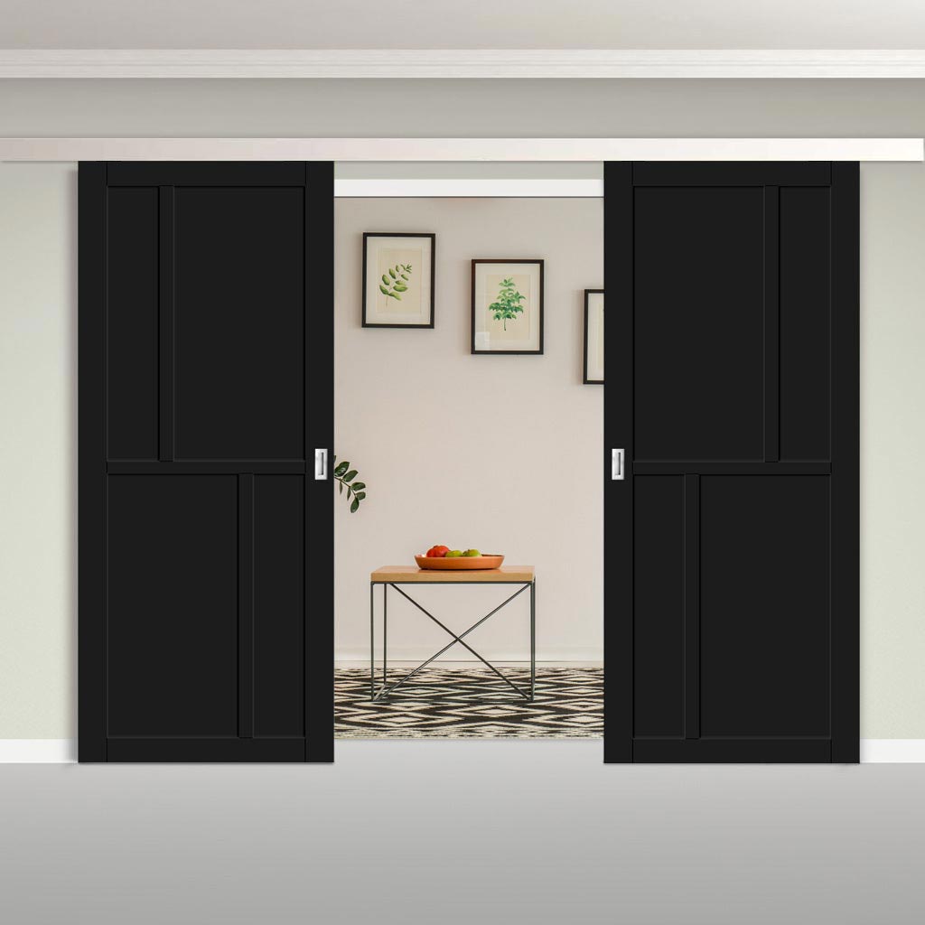 Double Sliding Door & Premium Wall Track - Eco-Urban® Hampton 4 Panel Doors DD6413 - 6 Colour Options