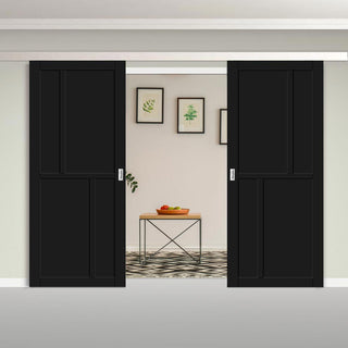 Image: Double Sliding Door & Premium Wall Track - Eco-Urban® Hampton 4 Panel Doors DD6413 - 6 Colour Options