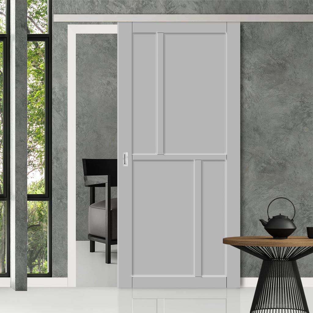 Single Sliding Door & Premium Wall Track - Eco-Urban® Hampton 4 Panel Door DD6413 - 6 Colour Options