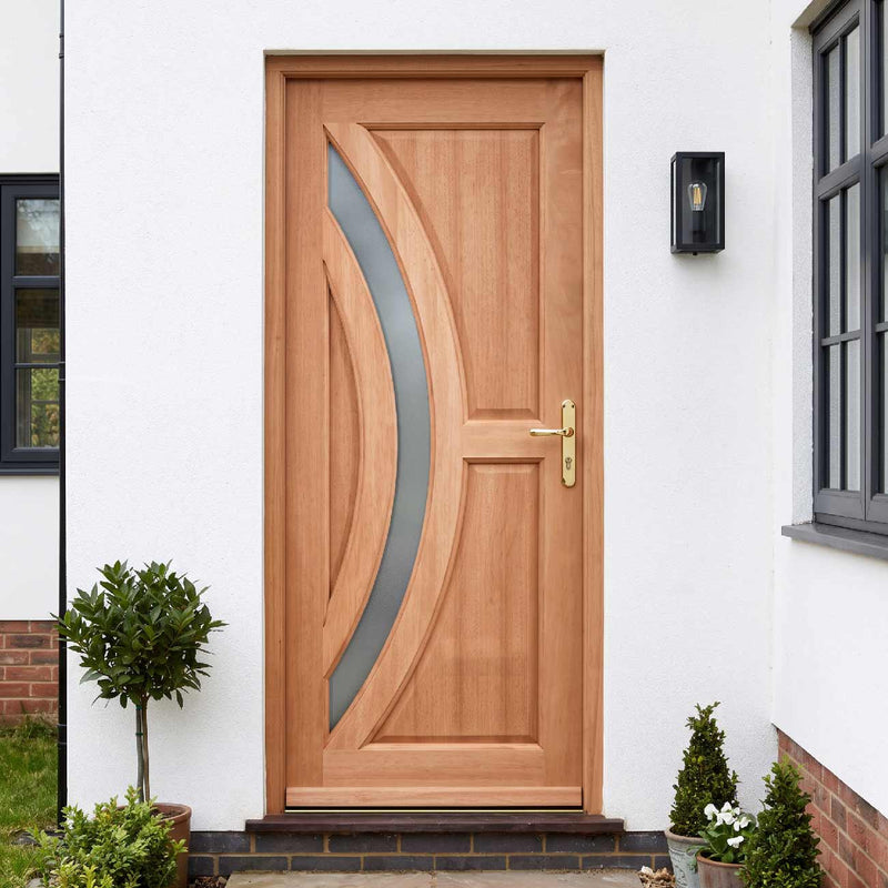 Harrow Hardwood Front Door - Frosted Toughened Double Glazing