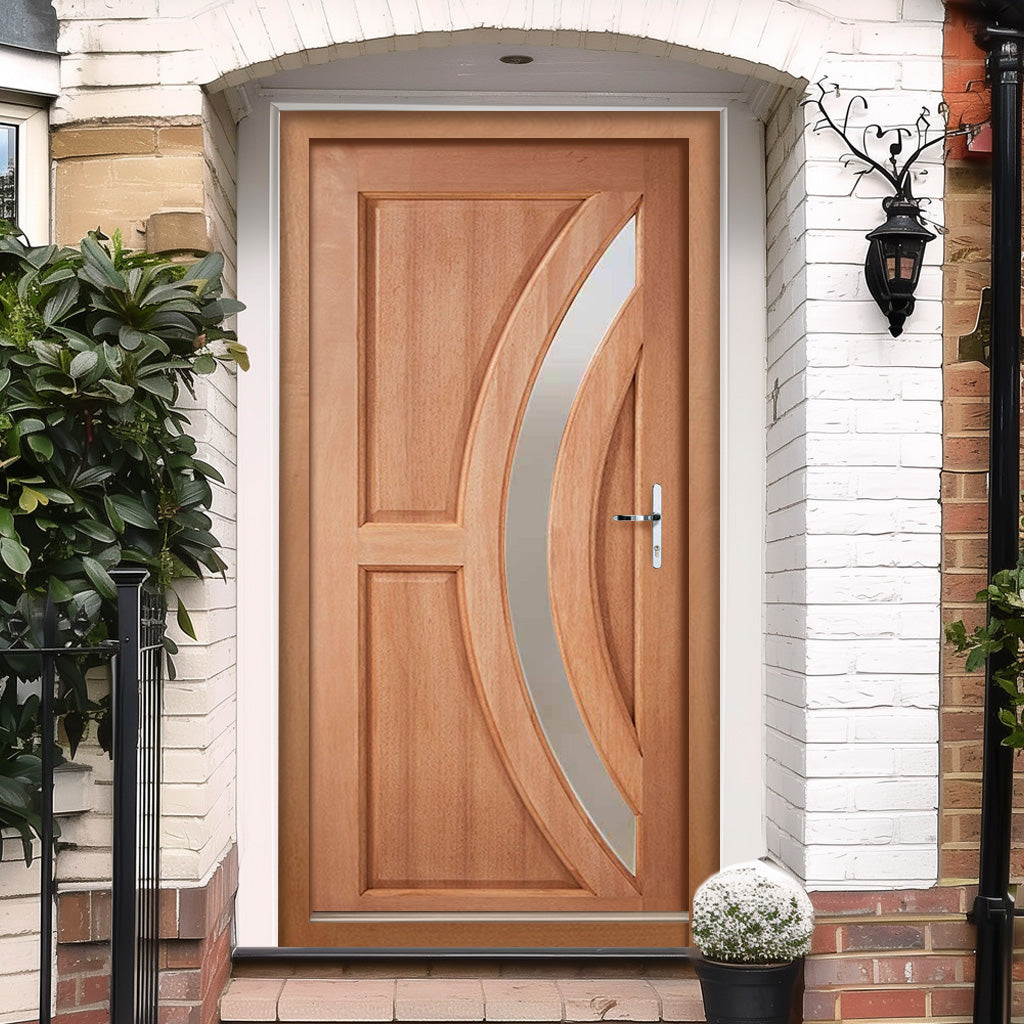 Harrow Hardwood Front Door and Frame Set with Fittings - Frosted Tough