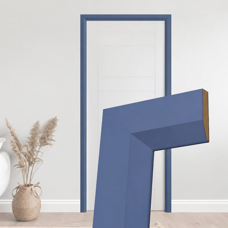 Made to Size Single Fire Door Frame and Modern Architrave Kit in Heather Blue Primed MDF - Suits 30 Minute Fire Doors