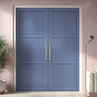 Image: Manchester 3 Panel Solid Wood Internal Door Pair UK Made DD6305 - Eco-Urban® Heather Blue Premium Primed