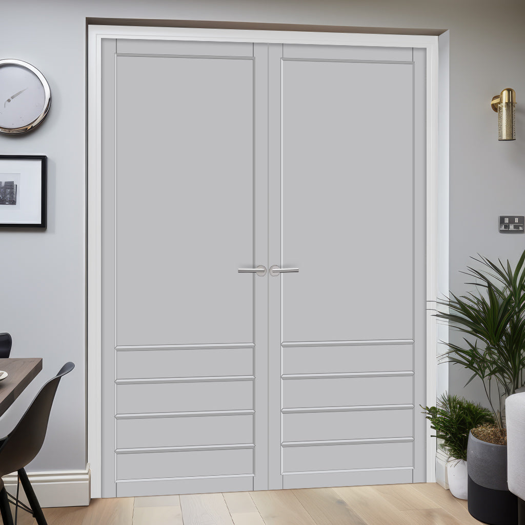 Hirahna Panel Solid Wood Internal Door Pair UK Made DD0109P - Mist Grey Premium Primed - Urban Lite® Bespoke Sizes