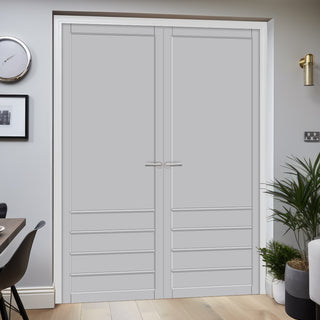 Image: Hirahna Panel Solid Wood Internal Door Pair UK Made DD0109P - Mist Grey Premium Primed - Urban Lite® Bespoke Sizes