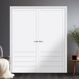 Image: Hirahna Panel Solid Wood Internal Door Pair UK Made DD0109P - Cloud White Premium Primed - Urban Lite® Bespoke Sizes