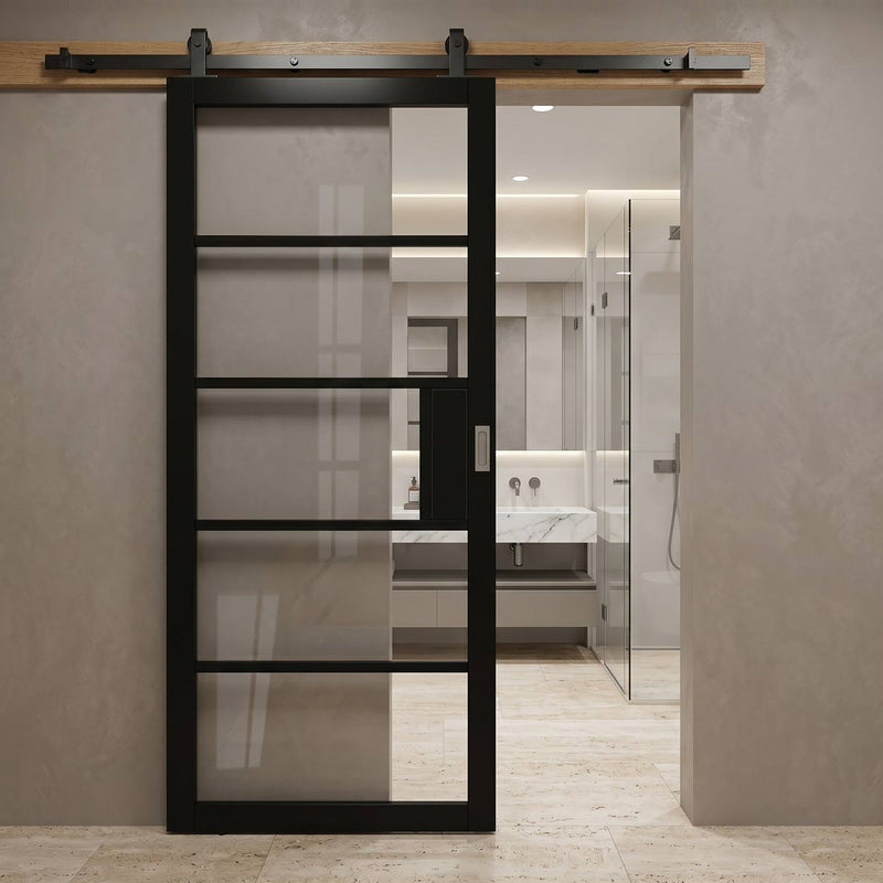 Top Mounted Black Sliding Track & Door - Industrial Metro Black Internal Door - Clear Glass - Prefinished