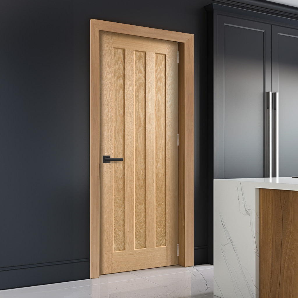 EasiKit Internal Door and Frame Kit - Idaho 3 Panel Oak Internal Door