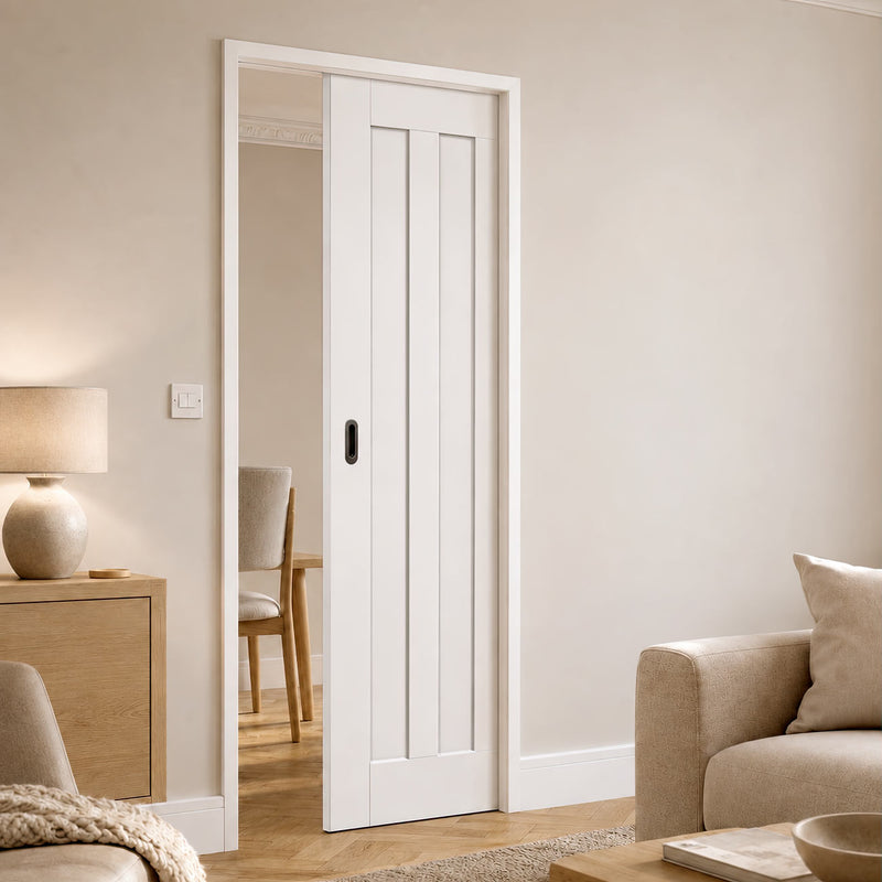 Idaho Panel Single Evokit Pocket Door - White Primed