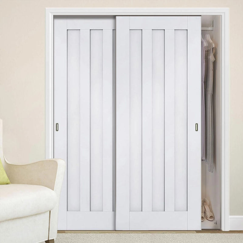 Minimalist Wardrobe Door & Frame Kit - Two Idaho Panel Doors - White Primed