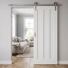 Single Sliding Door & Stainless Steel Barn Track - Idaho 3 Panel Door - White Primed