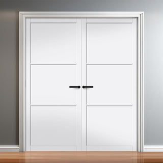 Image: Iretta Panel Solid Wood Internal Door Pair UK Made DD0115P - Cloud White Premium Primed - Urban Lite® Bespoke Sizes