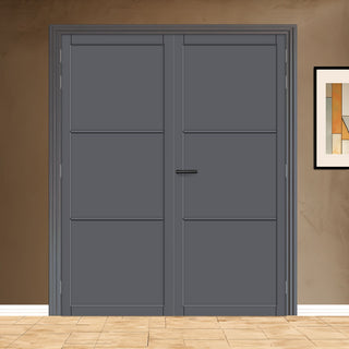 Image: Iretta Panel Solid Wood Internal Door Pair UK Made DD0115P - Stormy Grey Premium Primed - Urban Lite® Bespoke Sizes