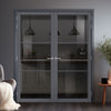 Iretta Solid Wood Internal Door Pair UK Made DD0115T Tinted Glass - Stormy Grey Premium Primed - Urban Lite® Bespoke Sizes