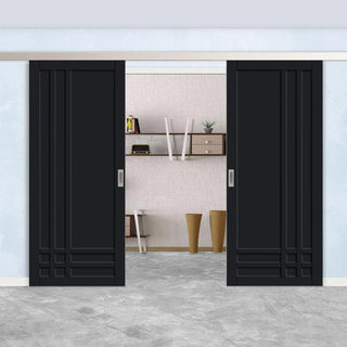 Image: Double Sliding Door & Premium Wall Track - Eco-Urban® Irvine 9 Panel Doors DD6434 - 6 Colour Options
