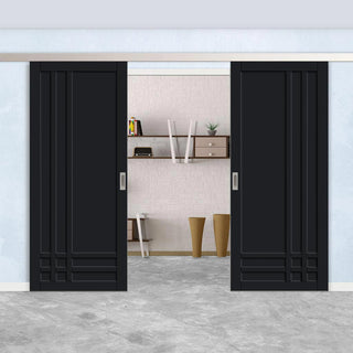 Image: Double Sliding Door & Premium Wall Track - Eco-Urban® Irvine 9 Panel Doors DD6434 - 6 Colour Options
