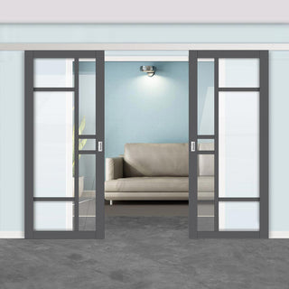 Image: Double Sliding Door & Premium Wall Track - Eco-Urban® Isla 6 Pane Doors DD6429G Clear Glass - 6 Colour Options