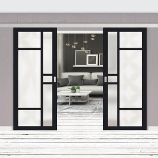 Image: Double Sliding Door & Premium Wall Track - Eco-Urban® Isla 6 Pane Doors DD6429SG Frosted Glass - 6 Colour Options