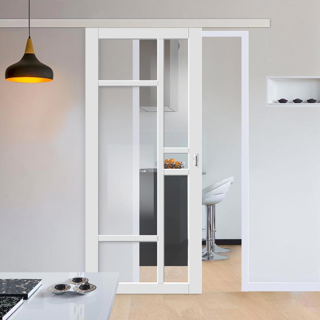 Single Sliding Door & Premium Wall Track - Eco-Urban® Isla 6 Pane Door DD6429G Clear Glass - 6 Colour Options