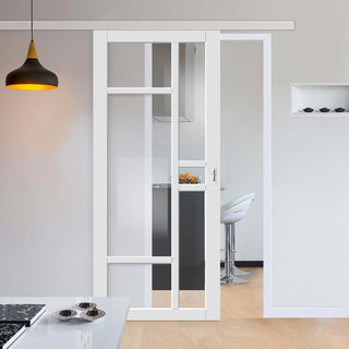 Image: Single Sliding Door & Premium Wall Track - Eco-Urban® Isla 6 Pane Door DD6429G Clear Glass - 6 Colour Options
