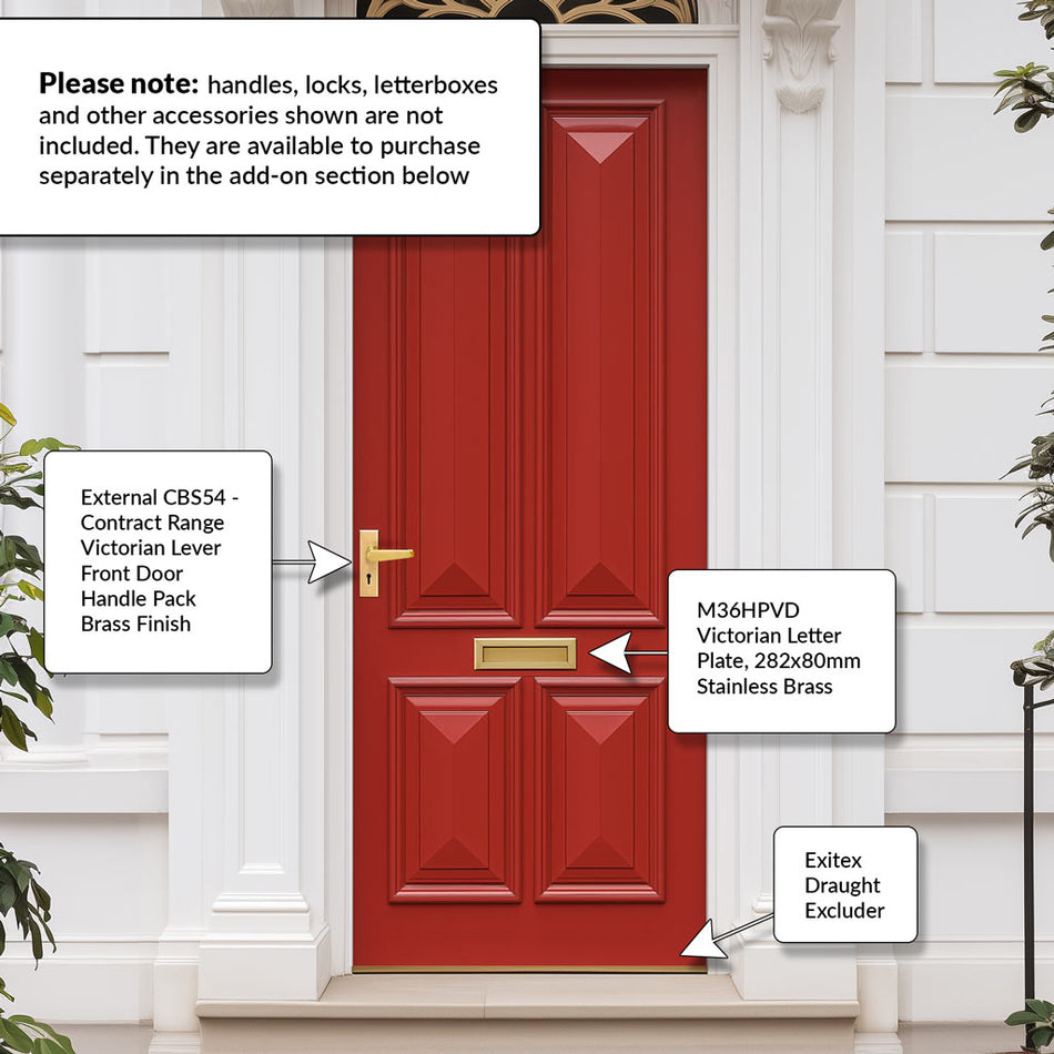 Islington 4 Panel Exterior Hardwood Front Door - Colour Options