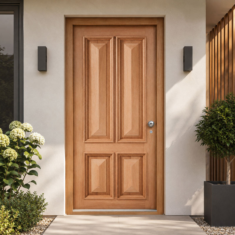 Islington 4 Panel Exterior Hardwood Front Door and Frame Set with Fittings
