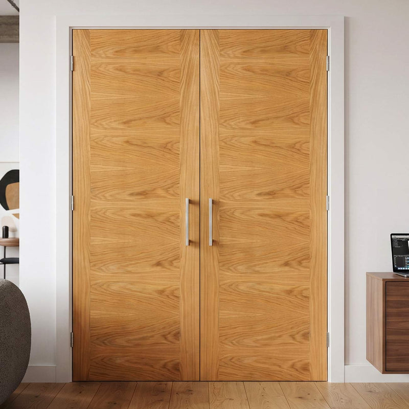 J B Kind Ostria Flush Oak Internal Door Pair - Prefinished