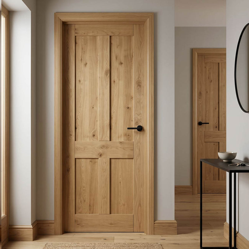 J B Kind Rustic Oak Shaker 4 Panel Internal Door - Prefinished