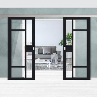 Image: Double Sliding Door & Premium Wall Track - Eco-Urban® Jura 5 Pane 1 Panel Doors DD6431G Clear Glass - 6 Colour Options