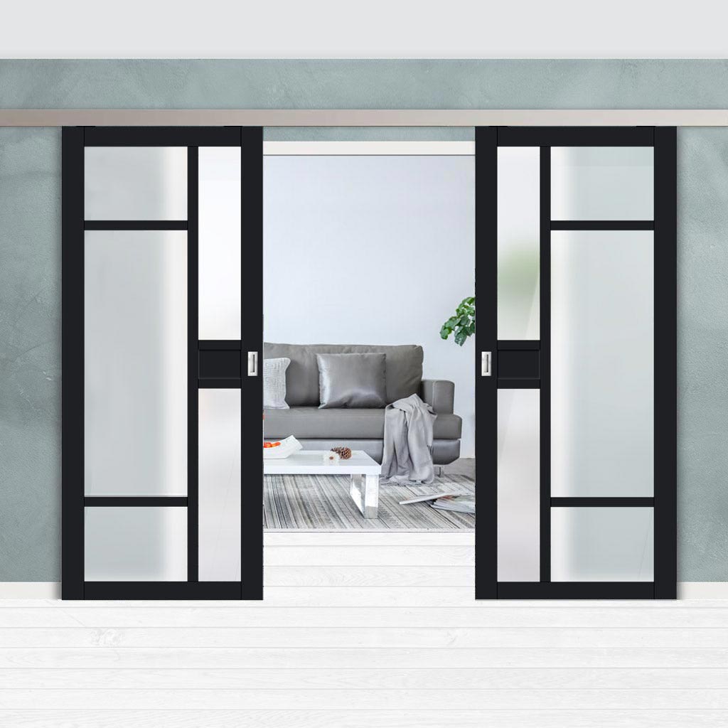 Double Sliding Door & Premium Wall Track - Eco-Urban® Jura 5 Pane 1 Panel Doors DD6431SG Frosted Glass - 6 Colour Options