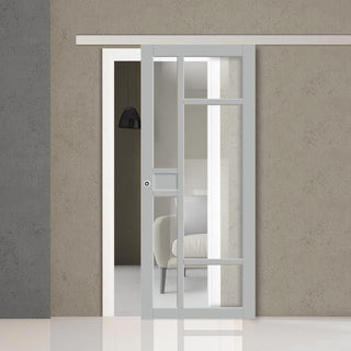 Image: Single Sliding Door & Premium Wall Track - Eco-Urban® Jura 5 Pane 1 Panel Door DD6431G Clear Glass - 6 Colour Options