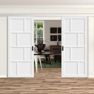 Image: Double Sliding Door & Premium Wall Track - Eco-Urban® Kochi 8 Panel Doors DD6415 - 6 Colour Options