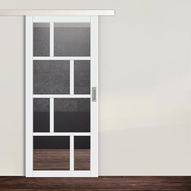Single Sliding Door & Premium Wall Track - Eco-Urban® Kochi 8 Pane Door DD6415G Clear Glass - 6 Colour Options