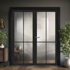 Kora Solid Wood Internal Door Pair UK Made DD0116C Clear Glass - Shadow Black Premium Primed - Urban Lite® Bespoke Sizes