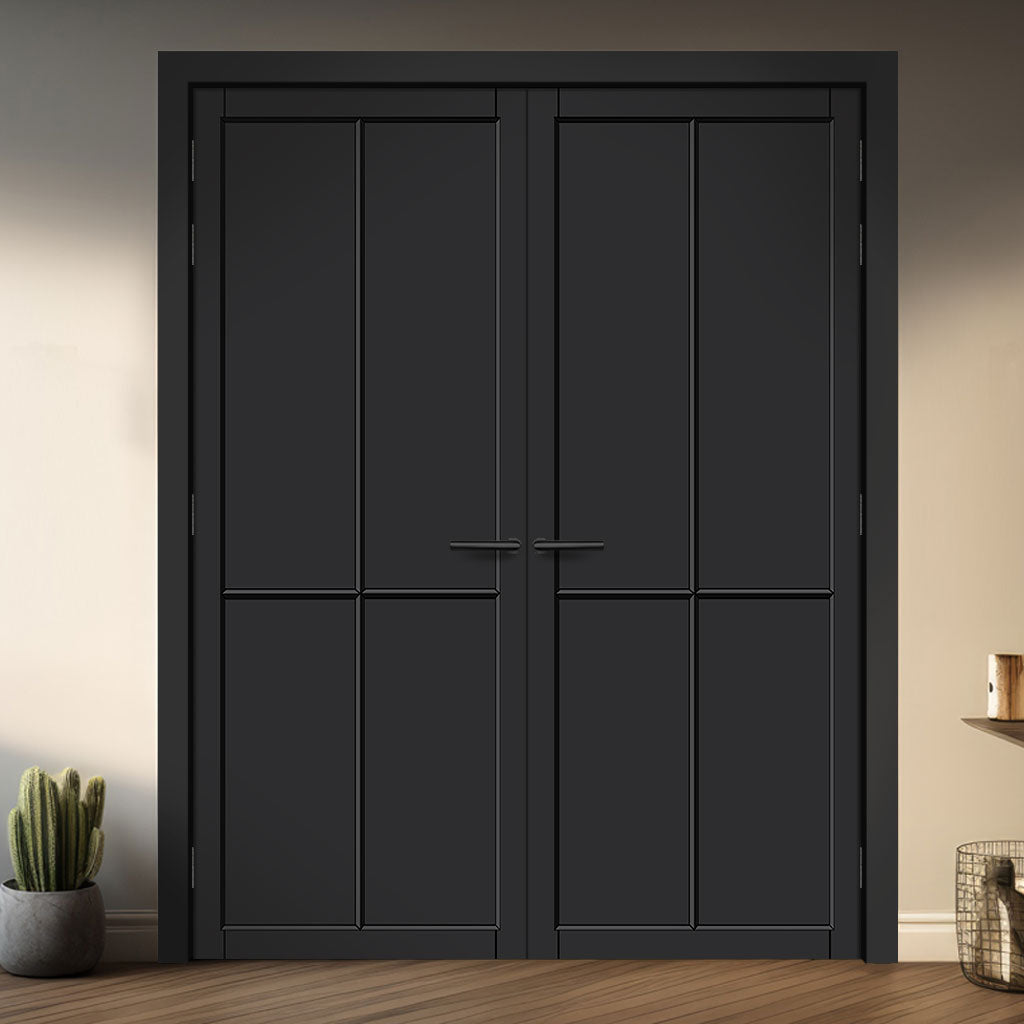 Kora Panel Solid Wood Internal Door Pair UK Made DD0116P - Shadow Black Premium Primed - Urban Lite® Bespoke Sizes