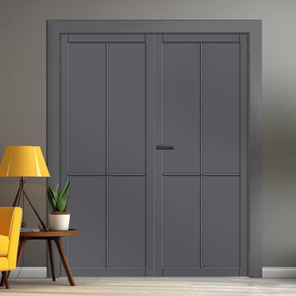 Kora Panel Solid Wood Internal Door Pair UK Made DD0116P - Stormy Grey Premium Primed - Urban Lite® Bespoke Sizes