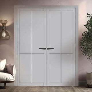 Image: Kora Panel Solid Wood Internal Door Pair UK Made DD0116P - Mist Grey Premium Primed - Urban Lite® Bespoke Sizes