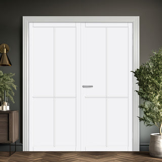 Image: Kora Panel Solid Wood Internal Door Pair UK Made DD0116P - Cloud White Premium Primed - Urban Lite® Bespoke Sizes