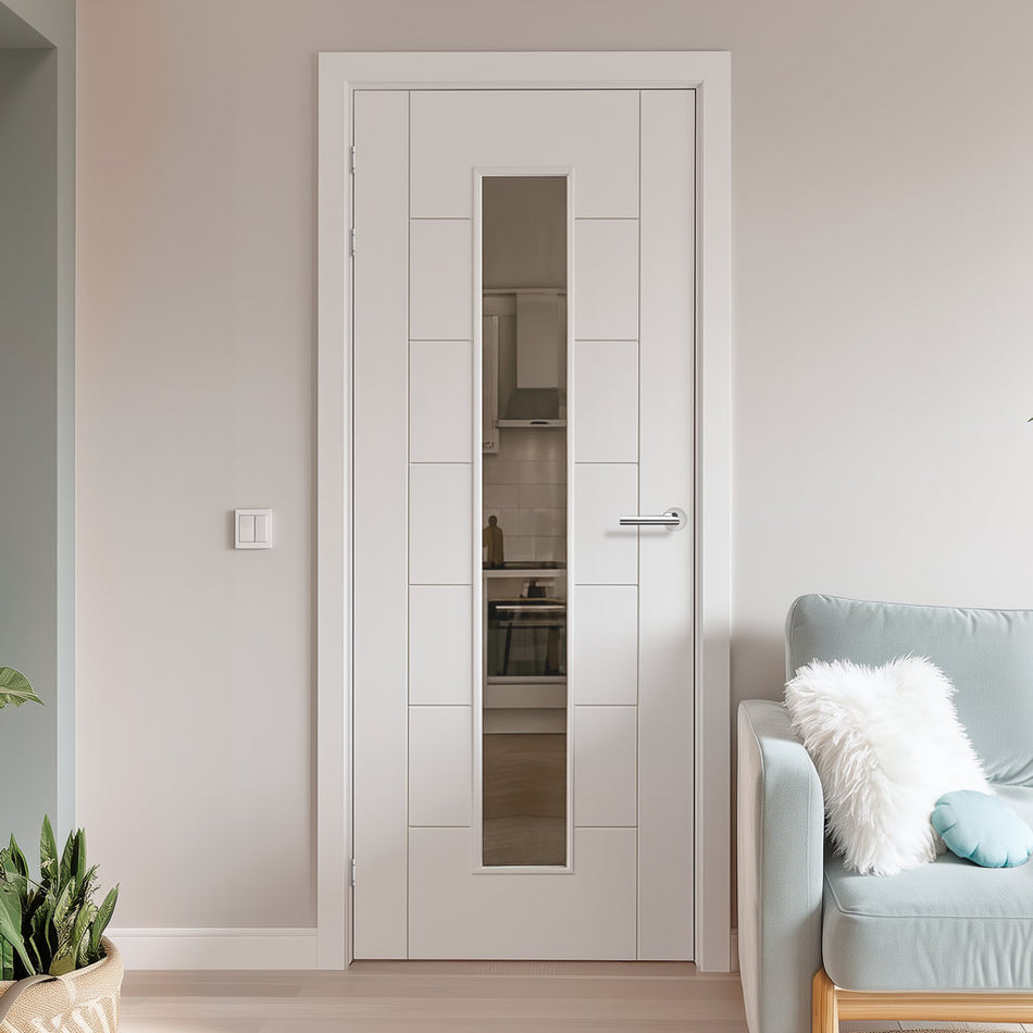 Friendly Value - White Primed 7 Panel Door -  3/4 Clear Glass