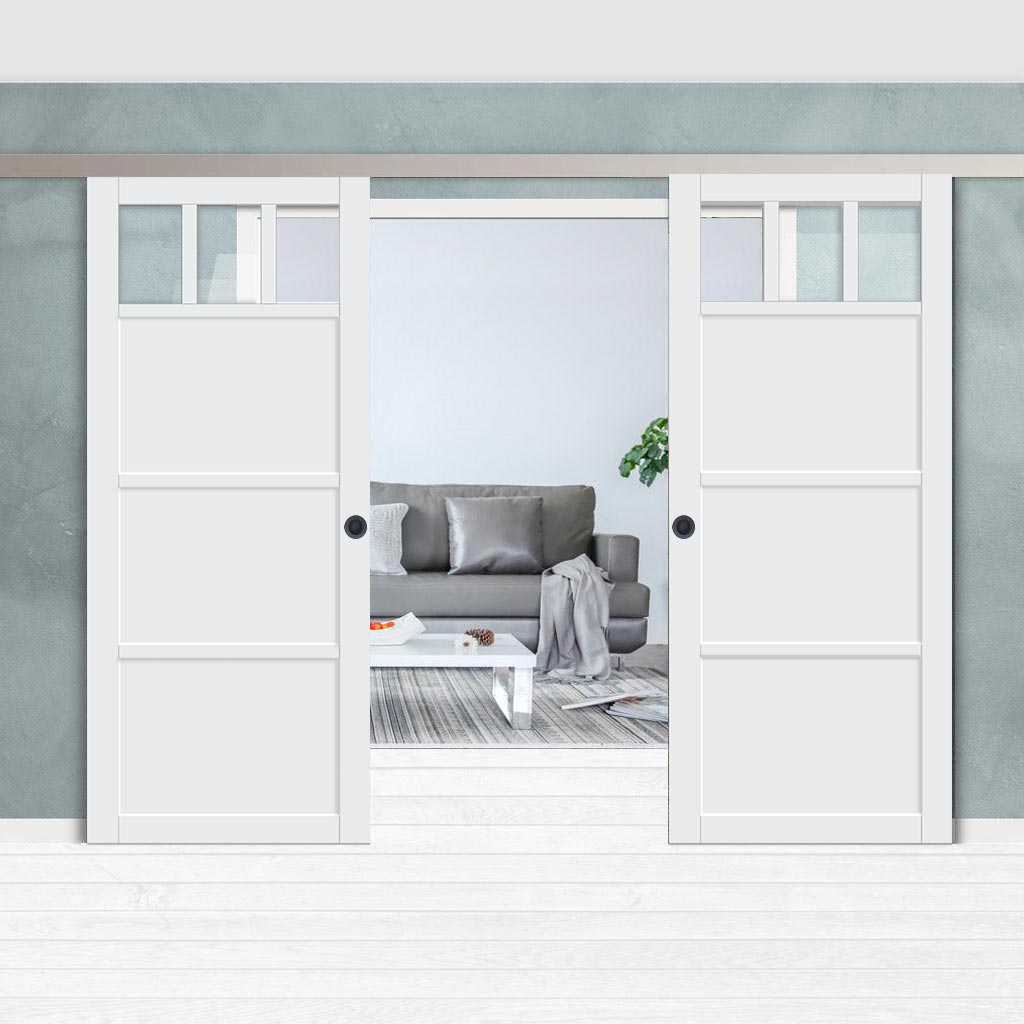 Double Sliding Door & Premium Wall Track - Eco-Urban® Lagos 3 Pane 3 Panel Doors DD6427G Clear Glass - 6 Colour Options