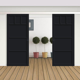 Image: Double Sliding Door & Premium Wall Track - Eco-Urban® Lagos 6 Panel Doors DD6427 - 6 Colour Options
