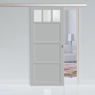Image: Single Sliding Door & Premium Wall Track - Eco-Urban® Lagos 3 Pane 3 Panel Door DD6427SG Frosted Glass - 6 Colour Options