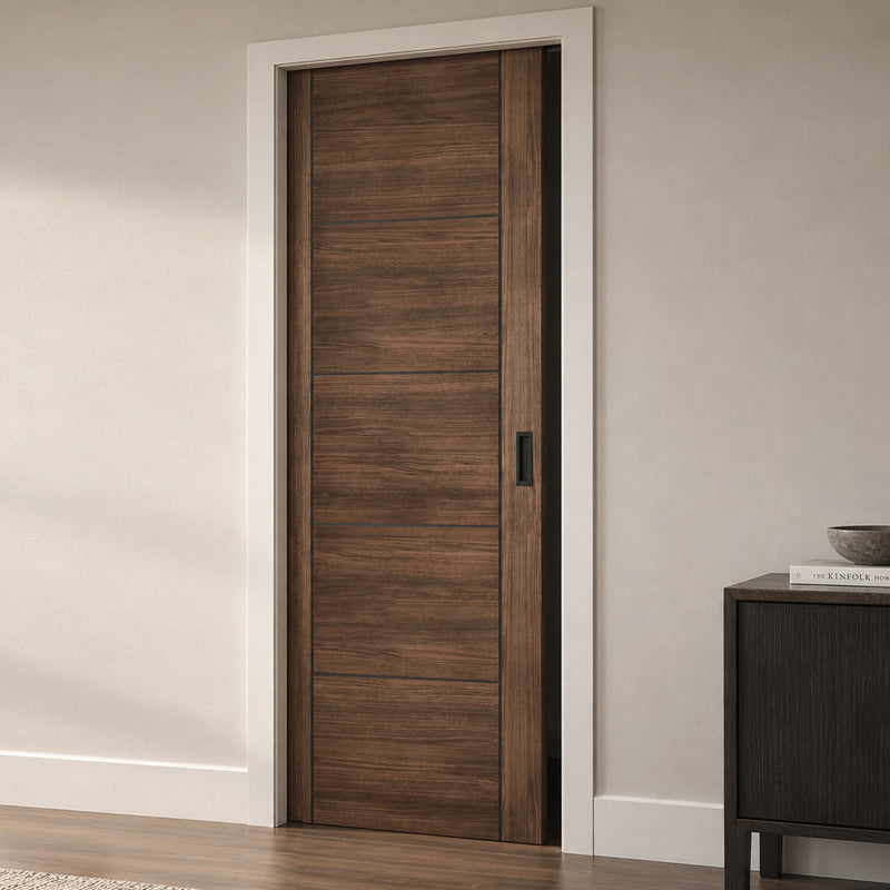 Laminate Vancouver Walnut Single Evokit Pocket Door - Prefinished