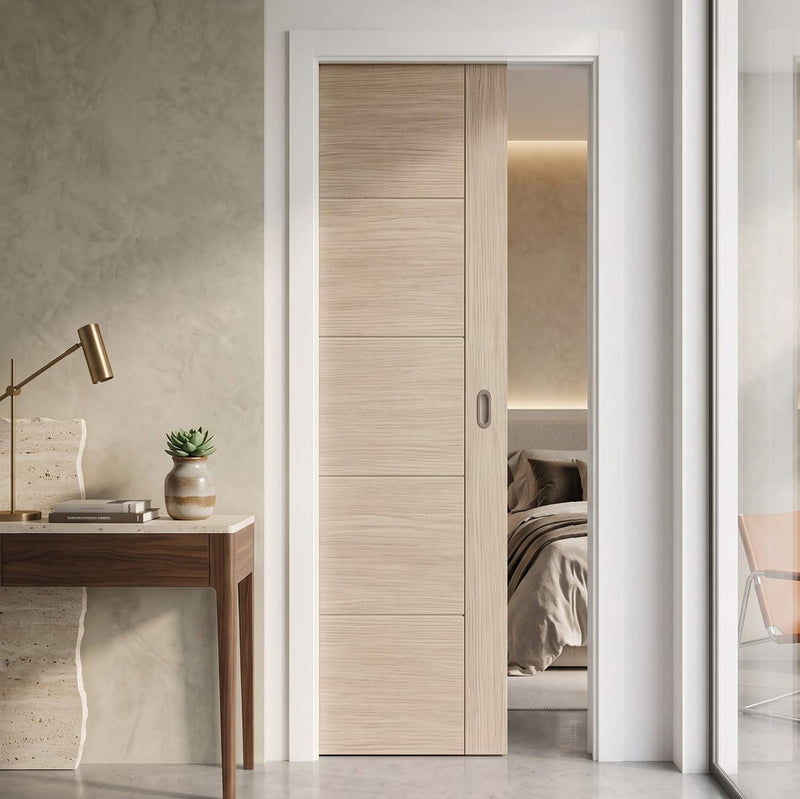 Laminates Ivory Painted Single Evokit Pocket Door - Prefinished