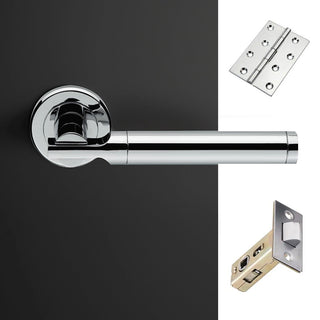 Image: Turin Door Lever Handle Pack - 4 Square Hinges - Polished Chrome Finish