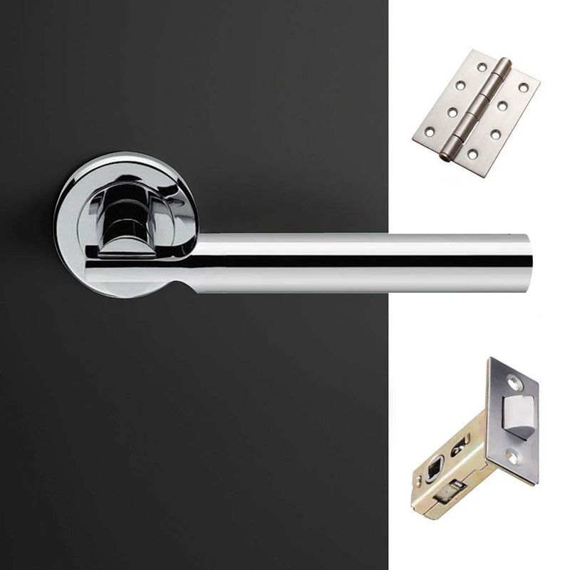 Turin Door Lever Handle Pack - 4 Square Hinges - Polished Chrome Finish