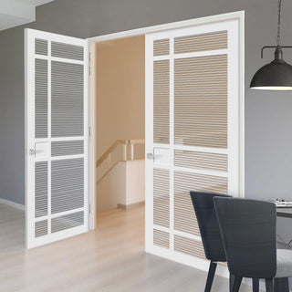Image: Leith 9 Pane Solid Wood Internal Door Pair UK Made DD6316 - Clear Reeded Glass - Eco-Urban® Cloud White Premium Primed