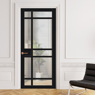 Image: Leith 9 Pane Solid Wood Internal Door UK Made DD6316 - Clear Reeded Glass - Eco-Urban® Shadow Black Premium Primed