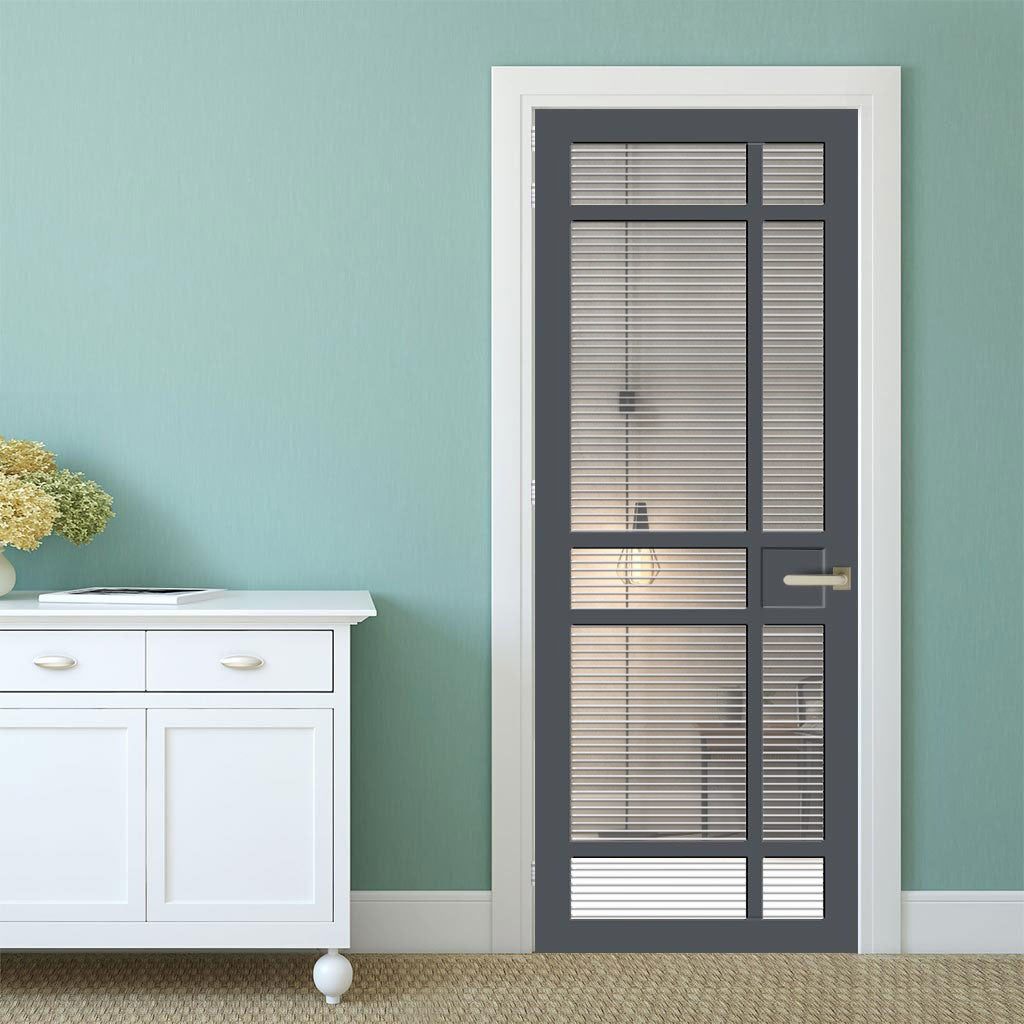 Leith 9 Pane Solid Wood Internal Door UK Made DD6316 - Clear Reeded Glass - Eco-Urban® Stormy Grey Premium Primed